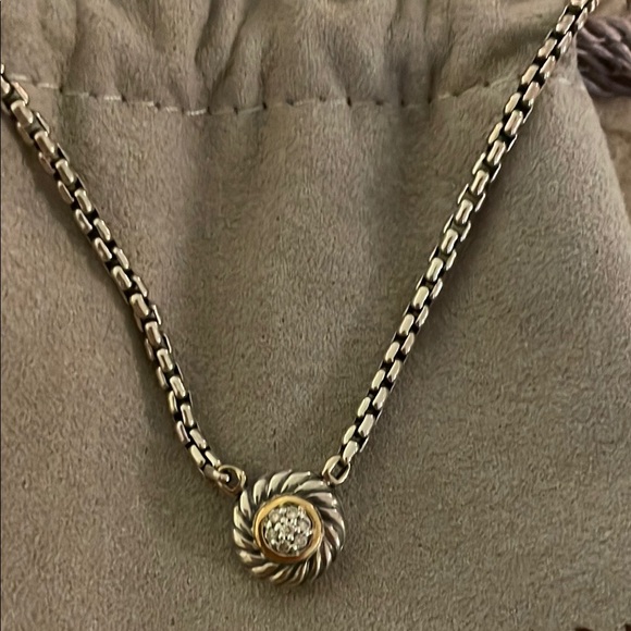David Yurman Cookie Collection- Sterling and Diamond Necklace with Gold Accents - Picture 2 of 4